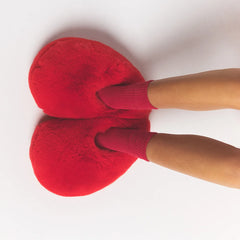 FAUX FUR HEART SLIPPER | RUBY