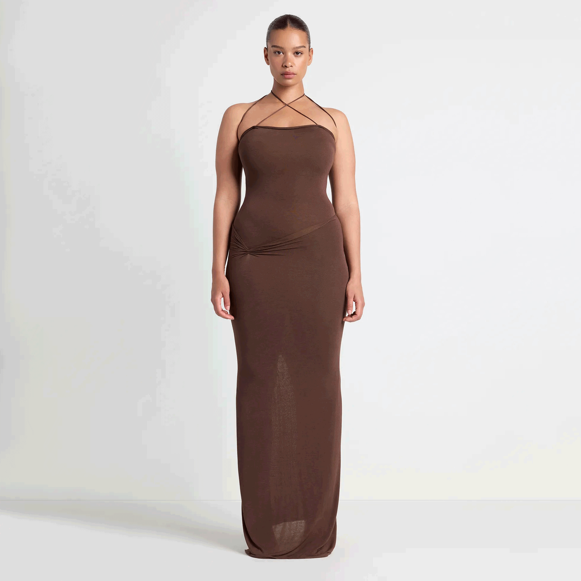 VETTESE X SKIMS SHEER MODAL LONG DRESS  | COCOA