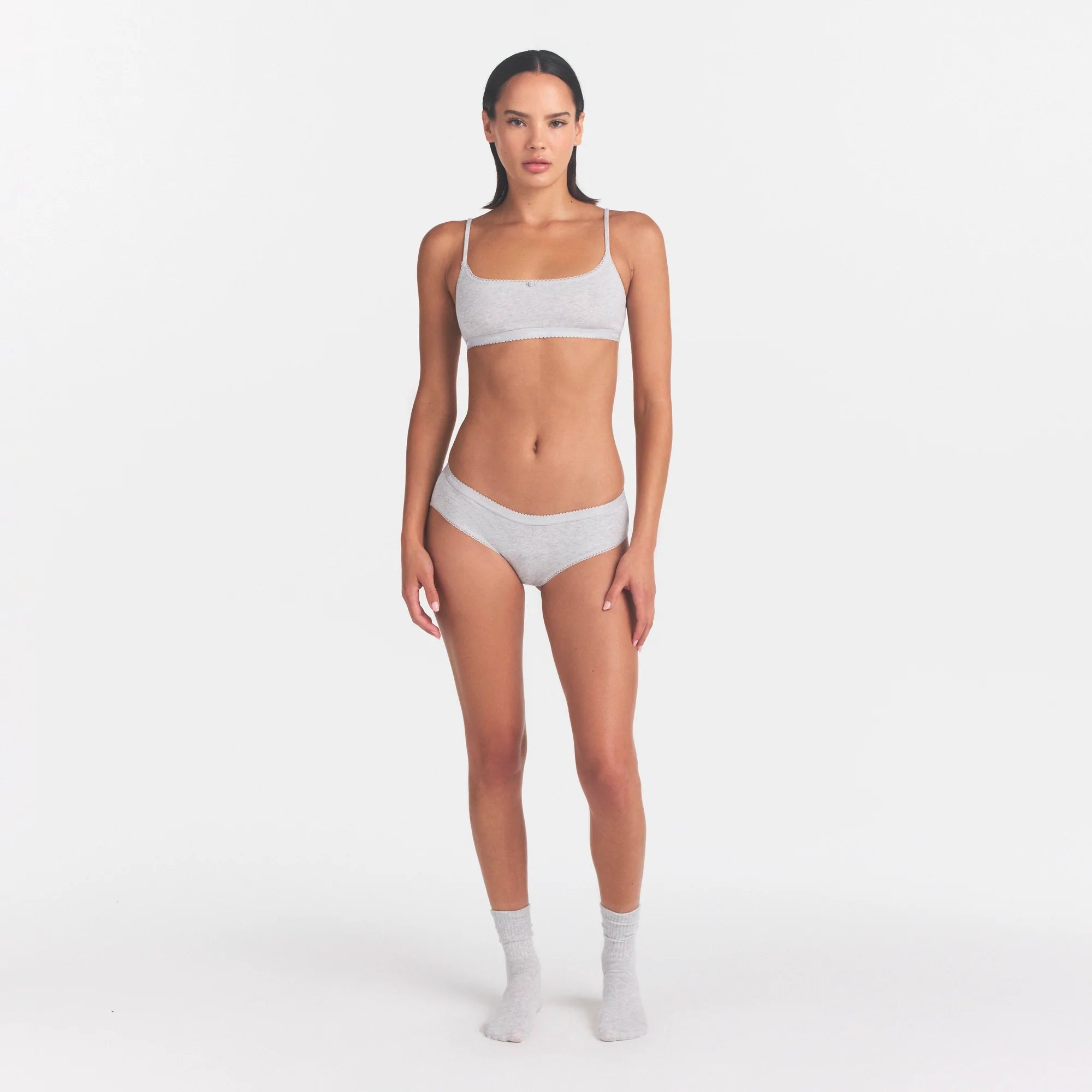 LIGHTWEIGHT COTTON LOGO PICOT HIPSTER | LIGHT HEATHER GREY