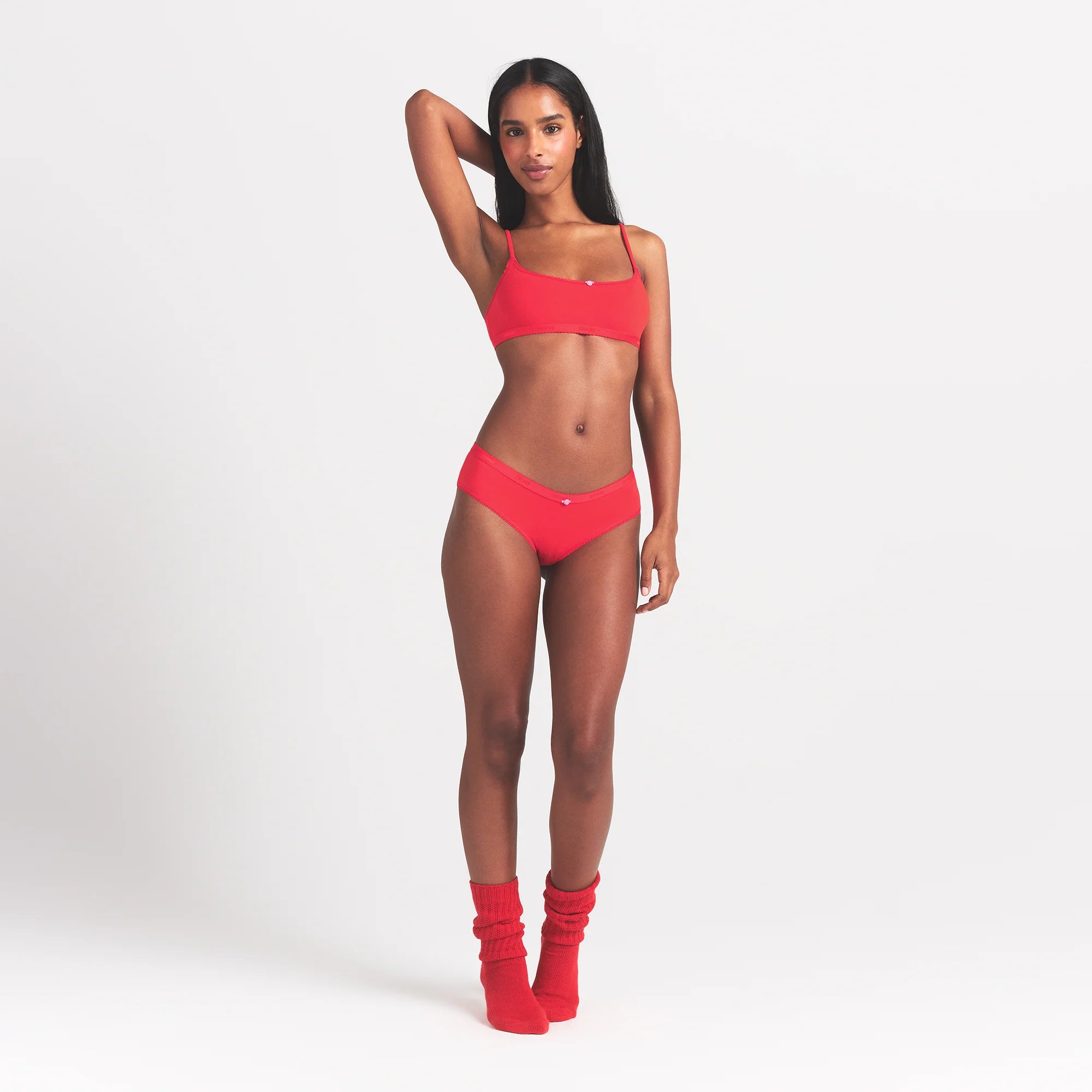 LIGHTWEIGHT COTTON LOGO PICOT HIPSTER | RUBY TONAL