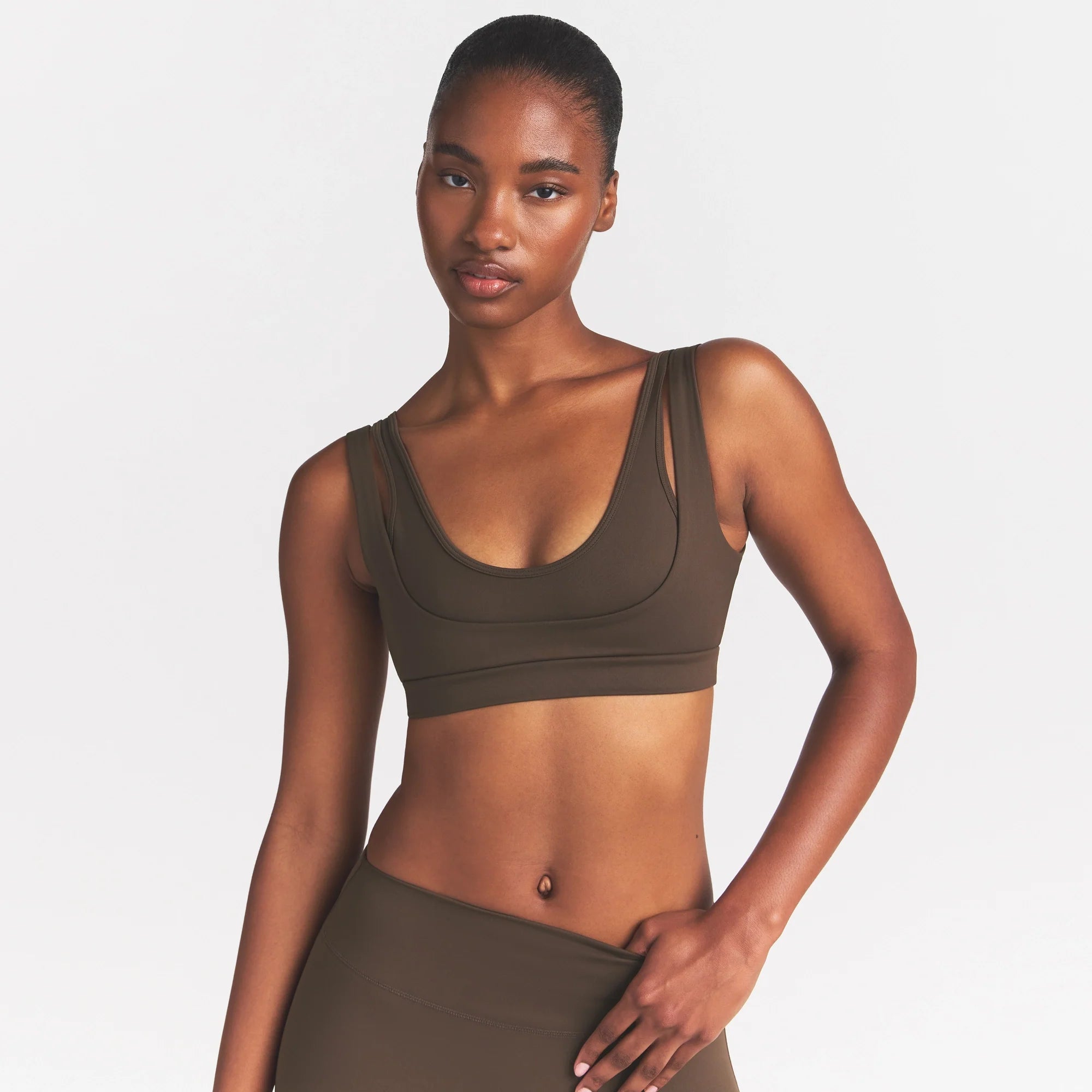 NikeSKIMS MATTE DOUBLE STRAP SCOOP BRA | DARK SEPIA