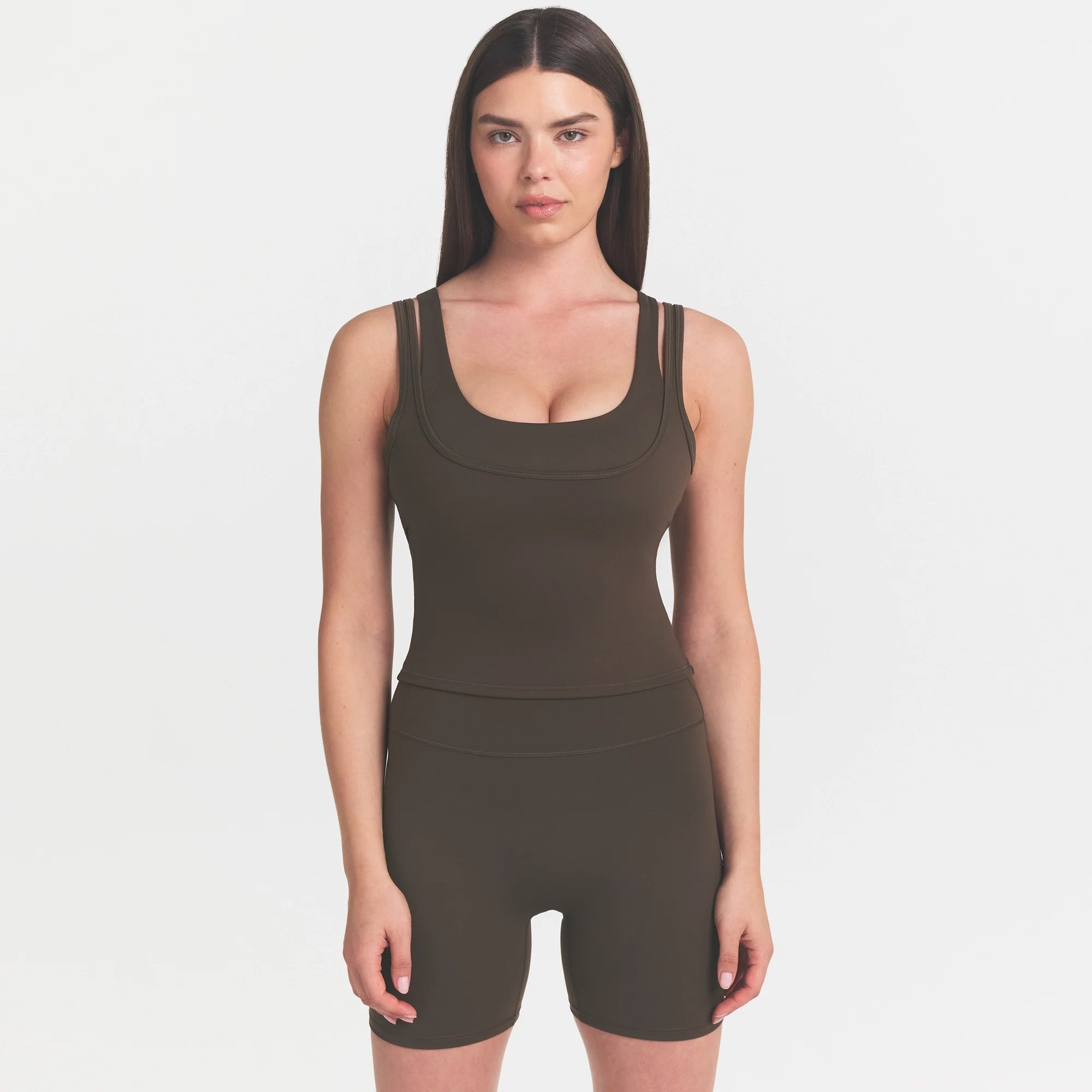 NikeSKIMS MATTE DOUBLE STRAP SCOOP TANK | DARK SEPIA