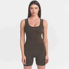 NikeSKIMS MATTE DOUBLE STRAP SCOOP TANK | DARK SEPIA