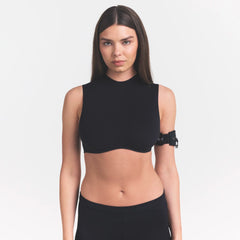 NikeSKIMS STUDIO STRETCH MOCK NECK BRA TOP | OBSIDIAN