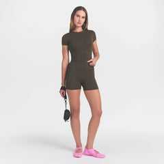 NikeSKIMS MATTE CROPPED CORSET T-SHIRT | DARK SEPIA