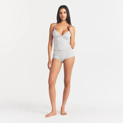 LIGHTWEIGHT COTTON LACE CAMI AND BOY SHORT SET | LIGHT HEATHER GREY