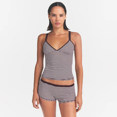LIGHTWEIGHT COTTON LOGO PICOT CAMI AND BOY SHORT SET | CURRANT FEEDER STRIPE