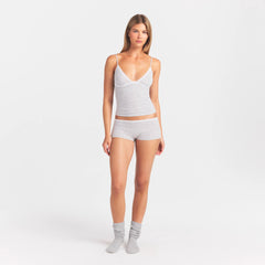 LIGHTWEIGHT COTTON POINTELLE LACE CAMI AND BOY SHORT SET | LIGHT HEATHER GREY PIN DOT
