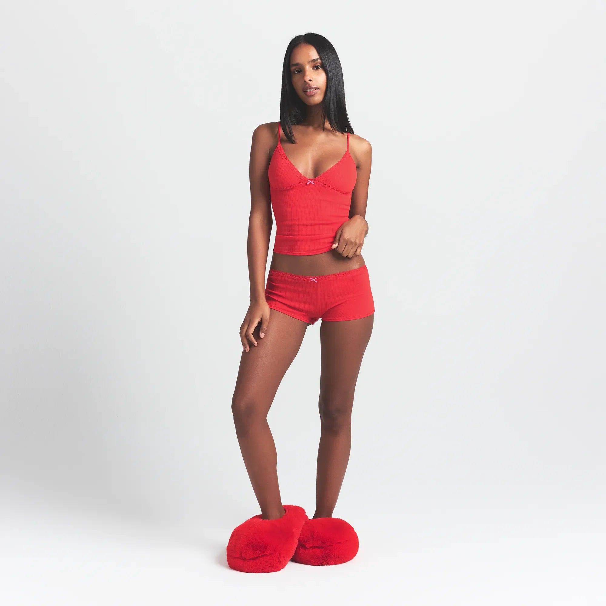 LIGHTWEIGHT COTTON POINTELLE LACE CAMI AND BOY SHORT SET | RUBY TONAL