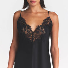 SILK LACE MINI SLIP DRESS | ONYX