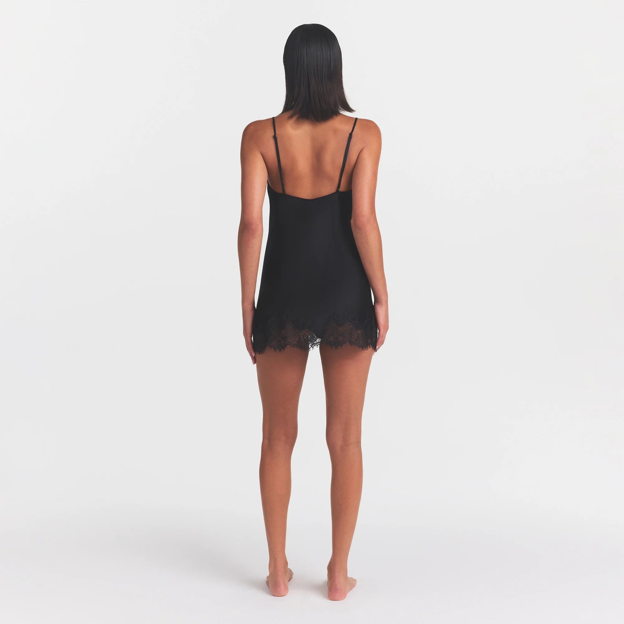 SILK LACE MINI SLIP DRESS | ONYX