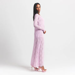 STRETCH LACE LONG ROBE | BABY PINK