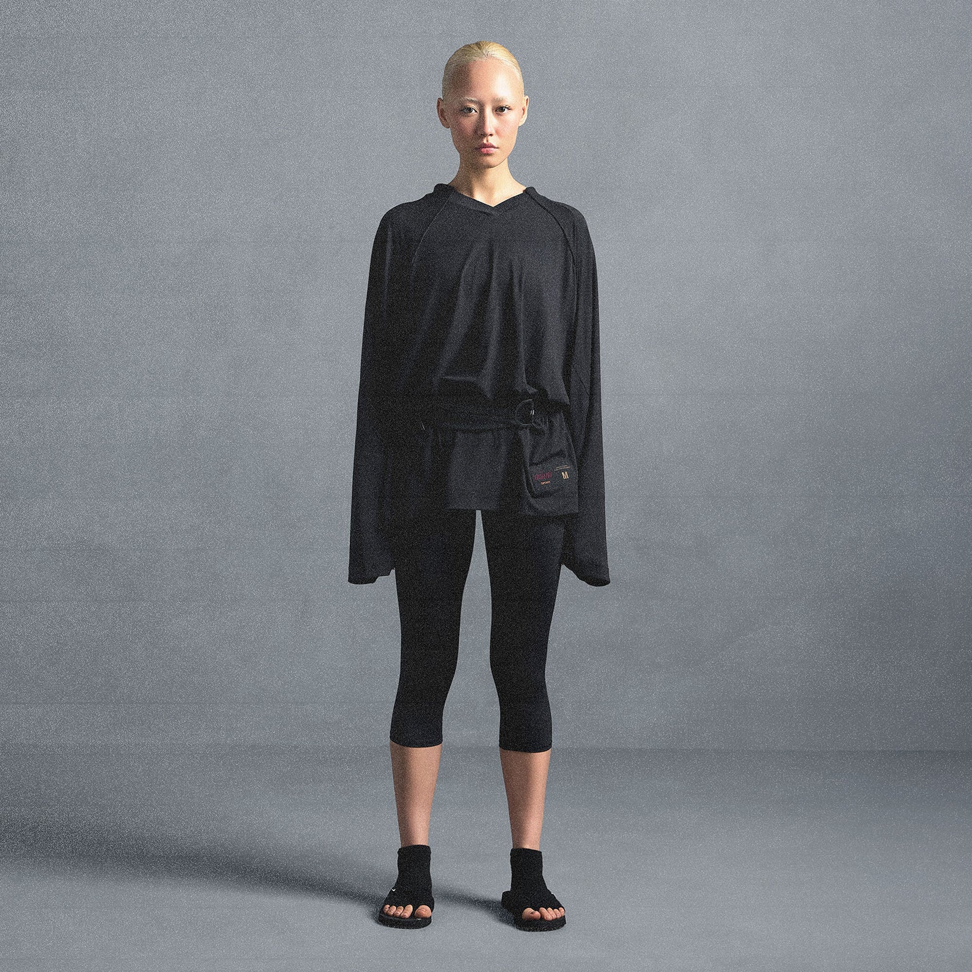 NikeSKIMS AIRY V-NECK OVERSIZED LONG SLEEVE TOP | OBSIDIAN