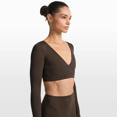 NikeSKIMS MATTE WRAP LONG SLEEVE CROPPED TOP | DARK SEPIA