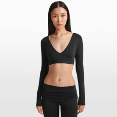 NikeSKIMS MATTE WRAP LONG SLEEVE CROPPED TOP | OBSIDIAN