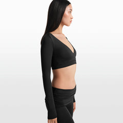 NikeSKIMS MATTE WRAP LONG SLEEVE CROPPED TOP | OBSIDIAN