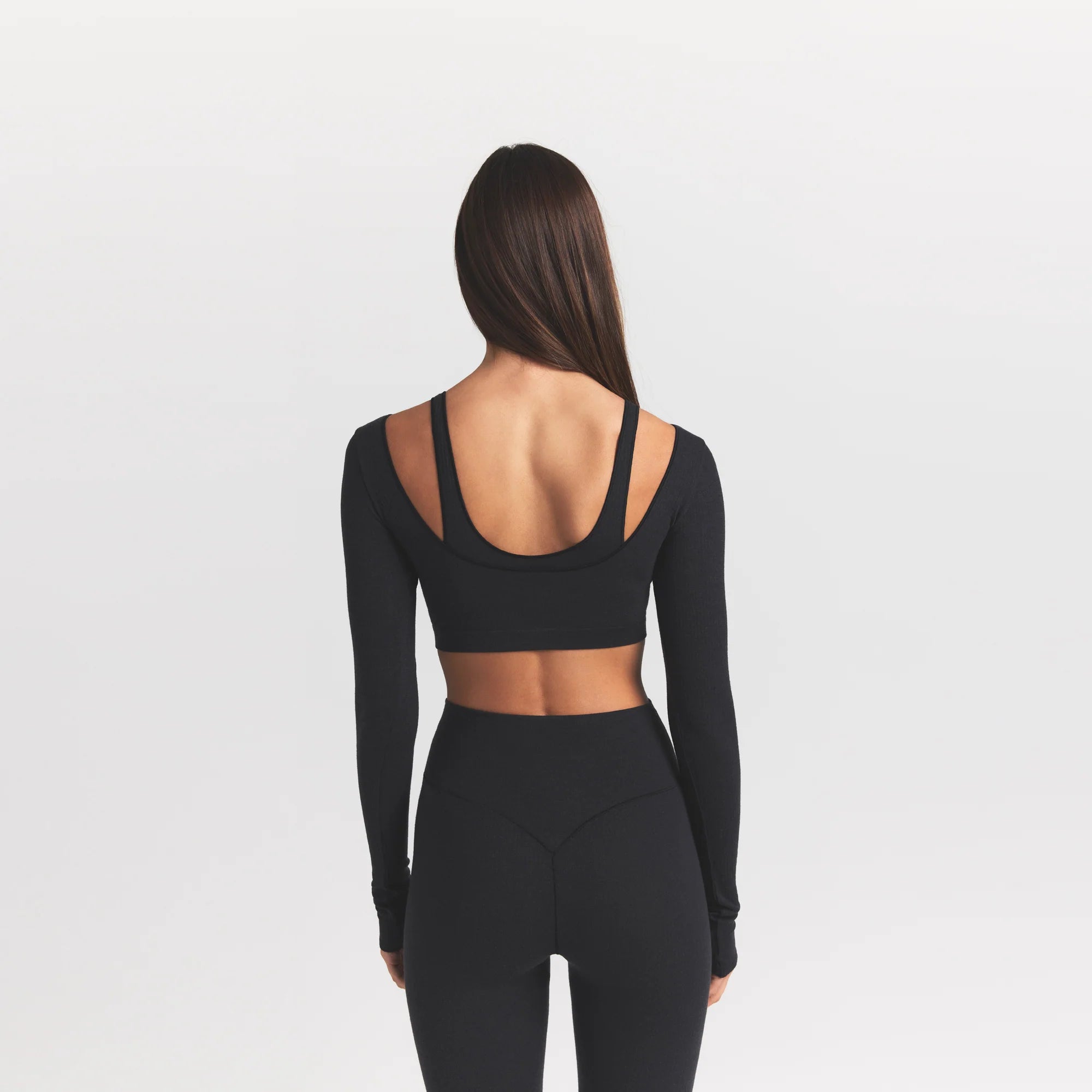 WOOL RIB LONG SLEEVE SUPER CROPPED TOP | OBSIDIAN