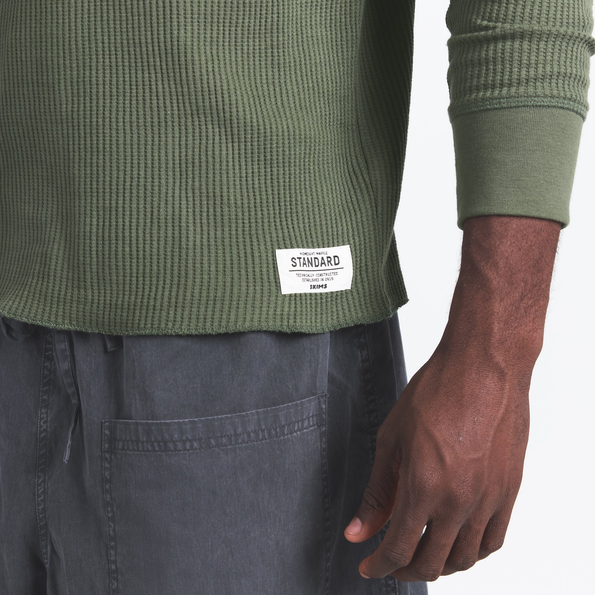 WAFFLE MENS LONG SLEEVE TOP | MILITARY GREEN