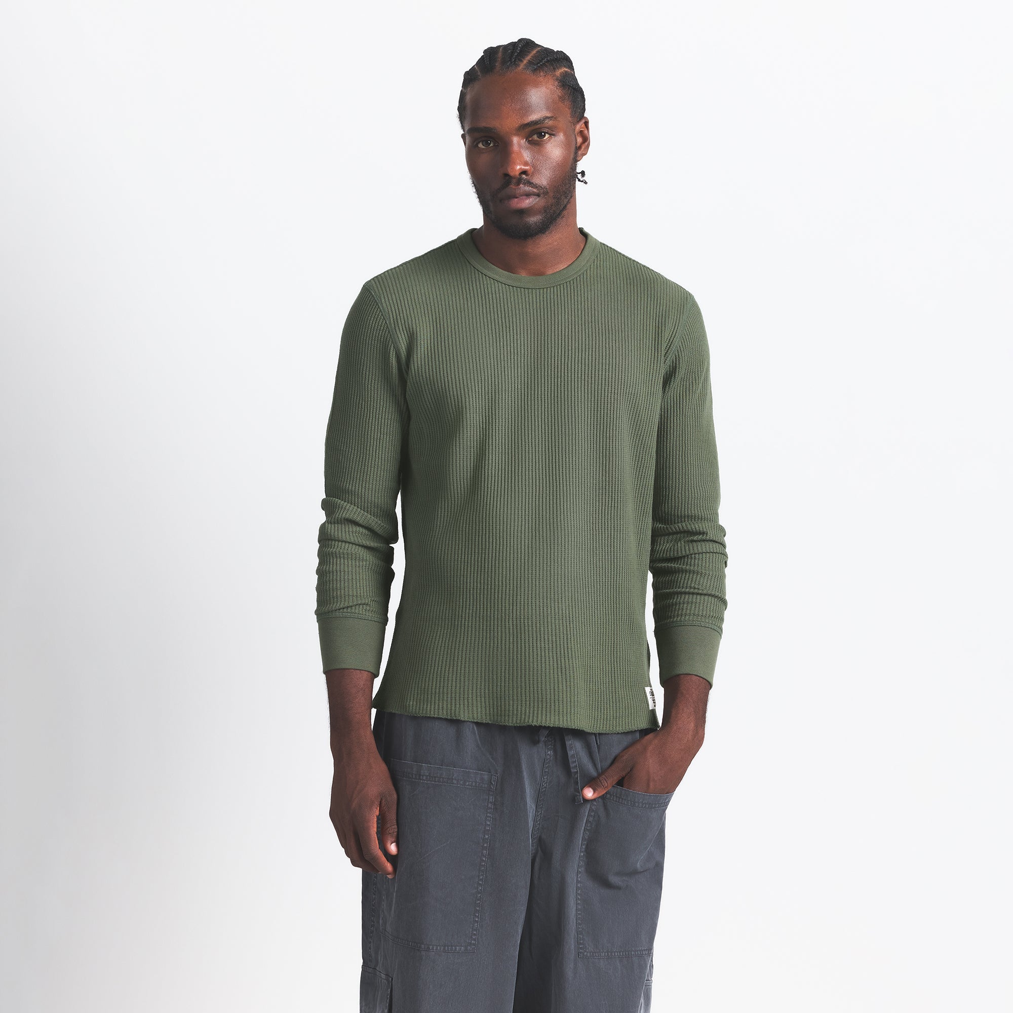 WAFFLE MENS LONG SLEEVE TOP | MILITARY GREEN