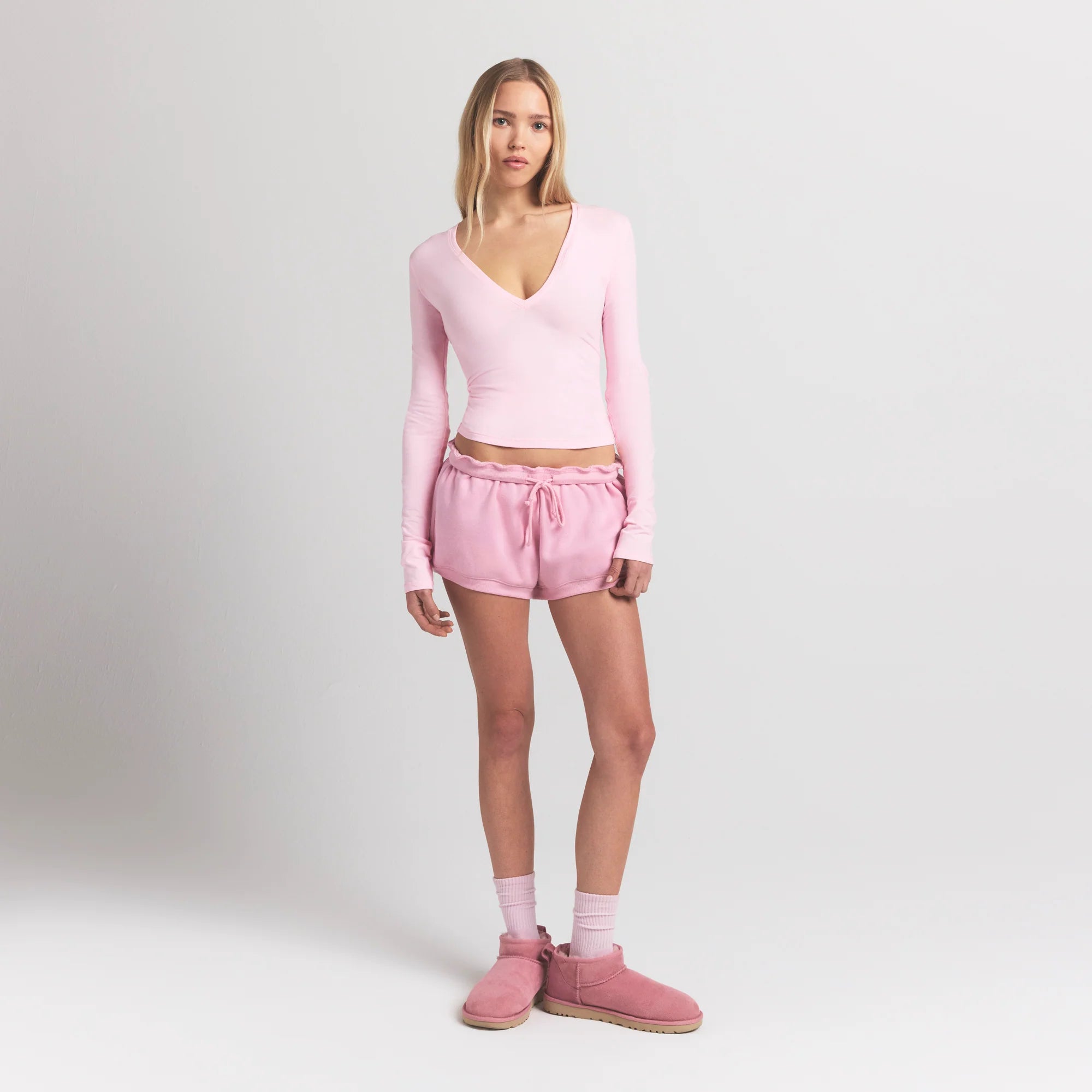 COTTON JERSEY LONG SLEEVE PLUNGE TOP | CHERRY BLOSSOM