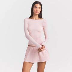 SHEER MODAL LONG SLEEVE BOATNECK TOP | PRIMROSE