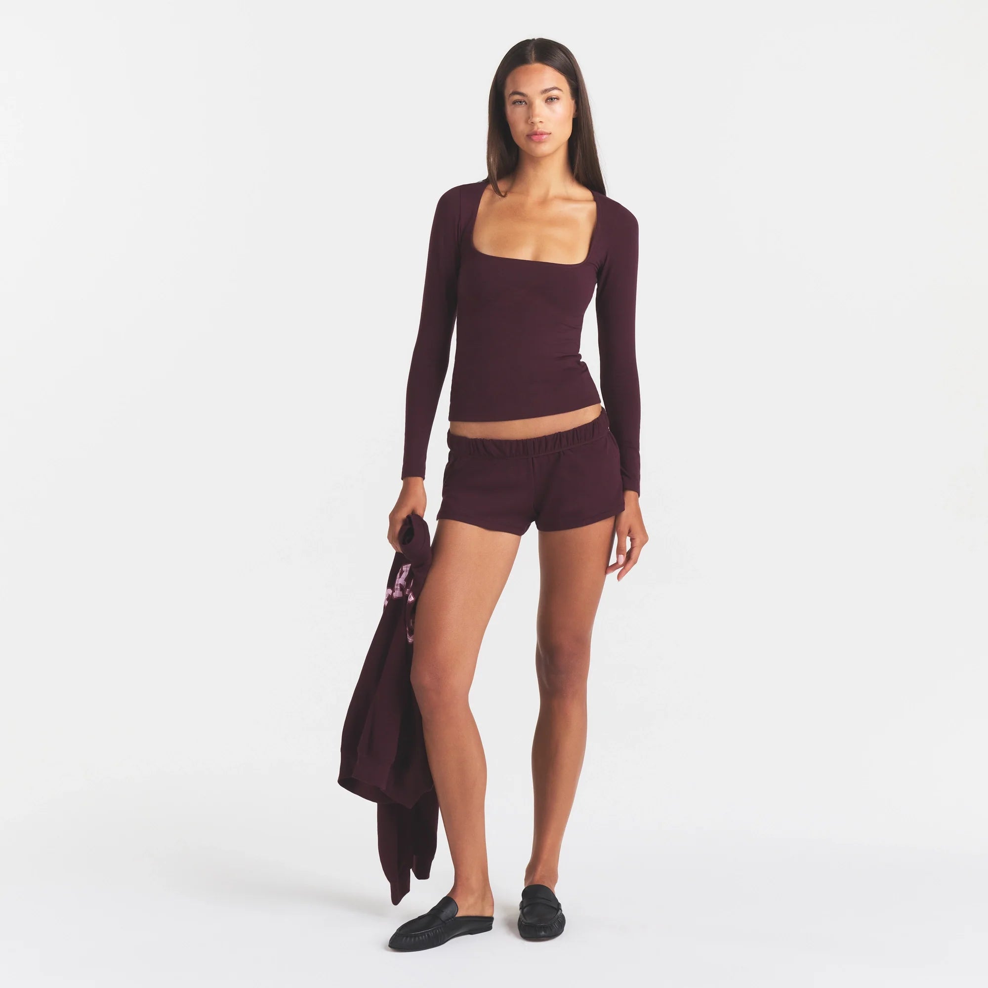 COTTON JERSEY SCOOP NECK LONG SLEEVE TOP | CURRANT