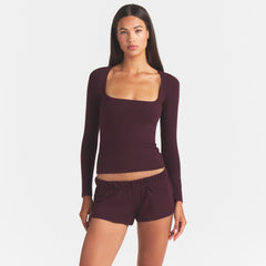 COTTON JERSEY SCOOP NECK LONG SLEEVE TOP | CURRANT