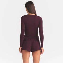 COTTON JERSEY SCOOP NECK LONG SLEEVE TOP | CURRANT