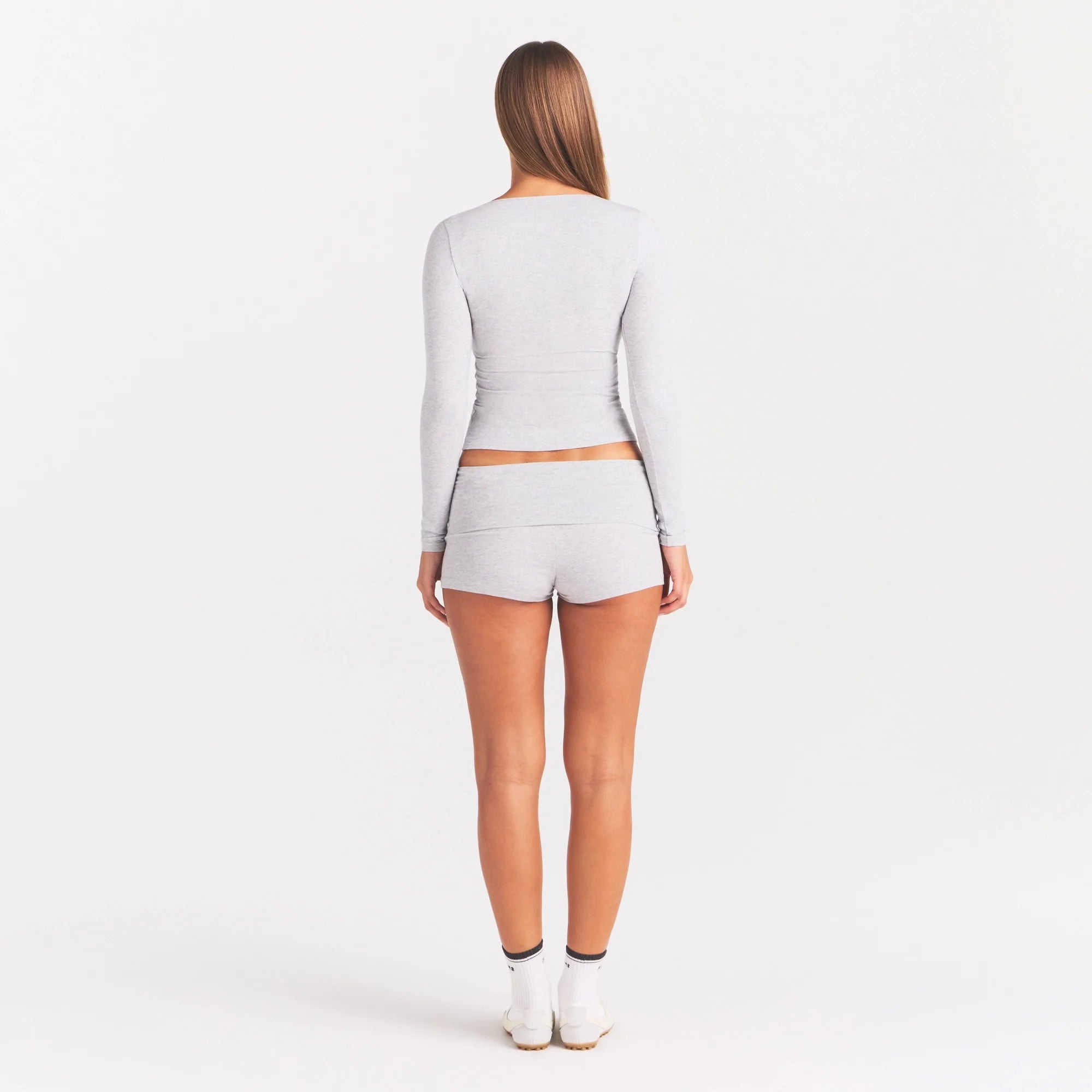COTTON JERSEY SCOOP NECK LONG SLEEVE TOP | LIGHT HEATHER GREY