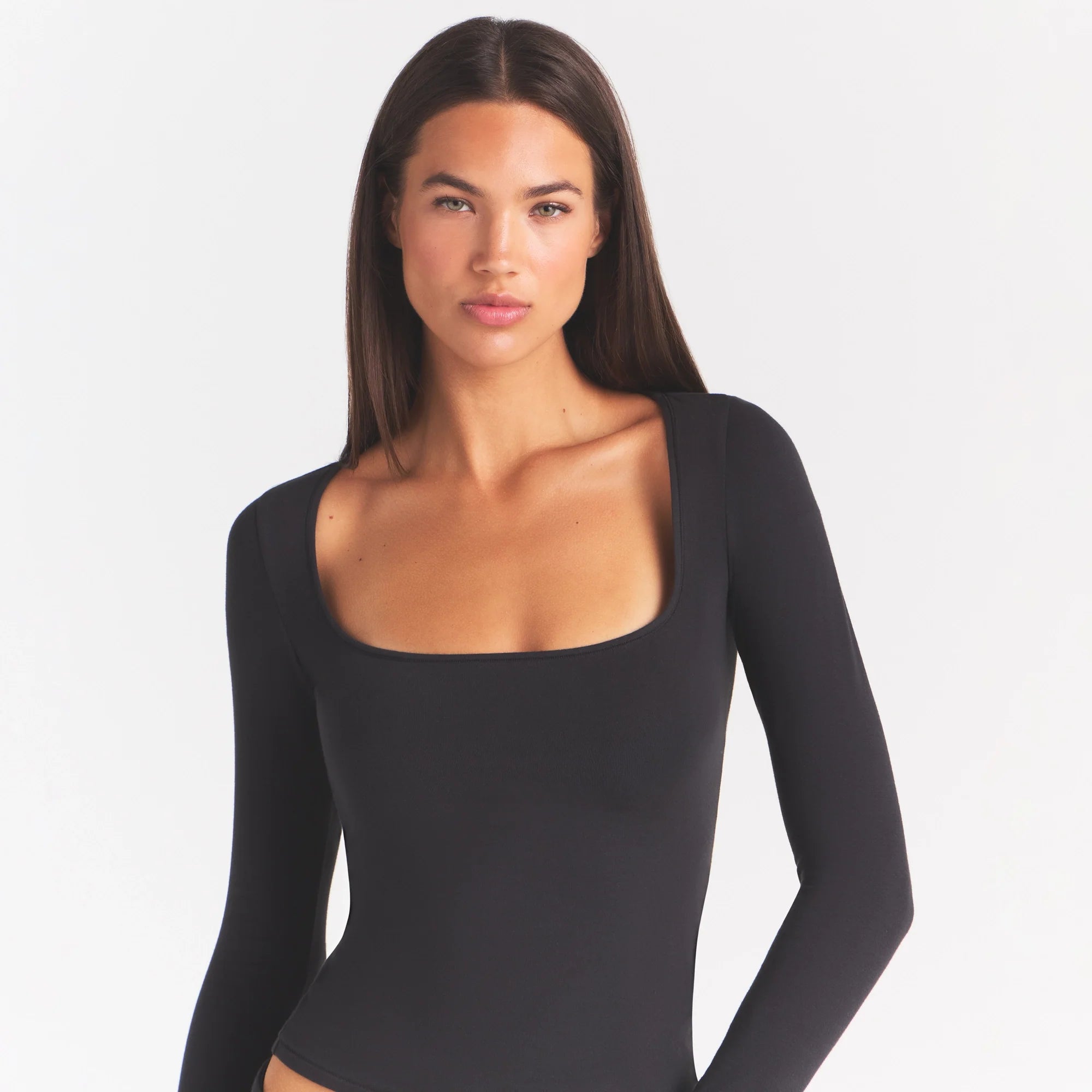 COTTON JERSEY SCOOP NECK LONG SLEEVE TOP | SOOT