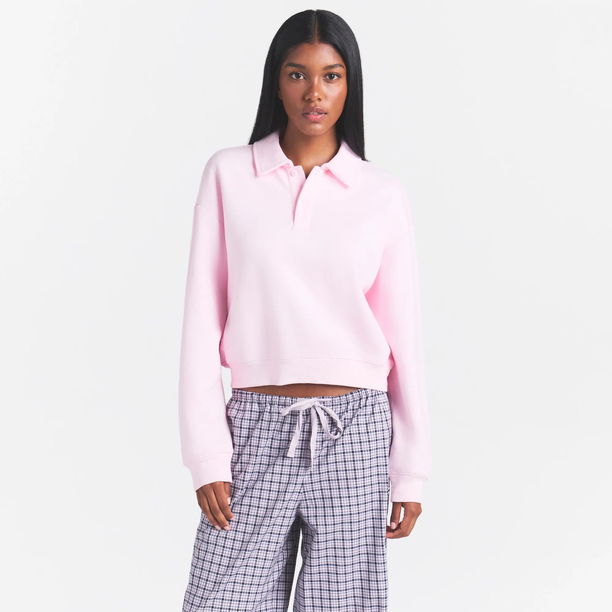 COTTON FLEECE POLO SWEATSHIRT | CHERRY BLOSSOM