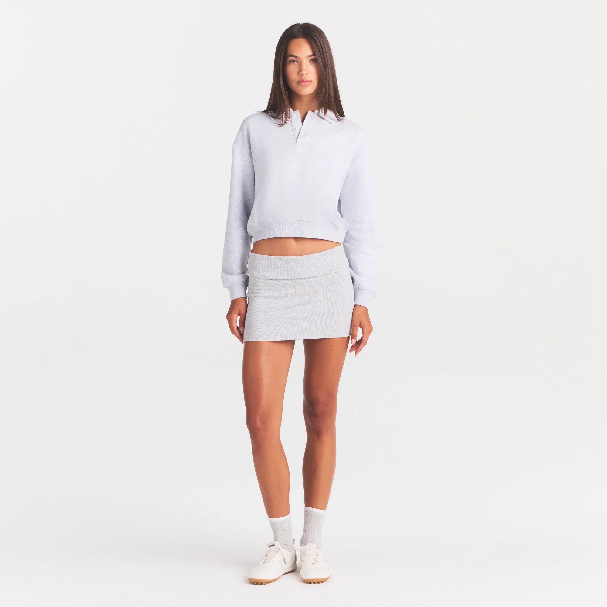 COTTON FLEECE POLO SWEATSHIRT | LIGHT HEATHER GREY