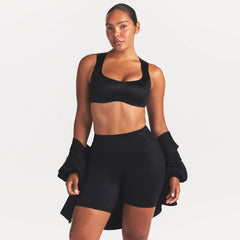 NikeSKIMS SATIN SHINE BONDED WAIST 7" BIKER SHORT | OBSIDIAN