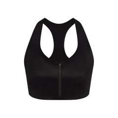 NikeSKIMS SATIN SHINE RACERBACK ZIP FRONT BRA | OBSIDIAN