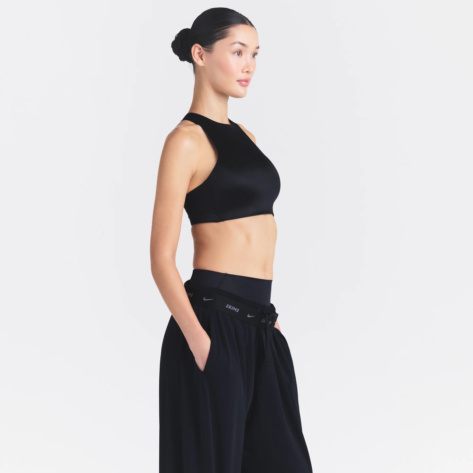 NikeSKIMS SATIN SHINE HIGH NECK BRA | OBSIDIAN
