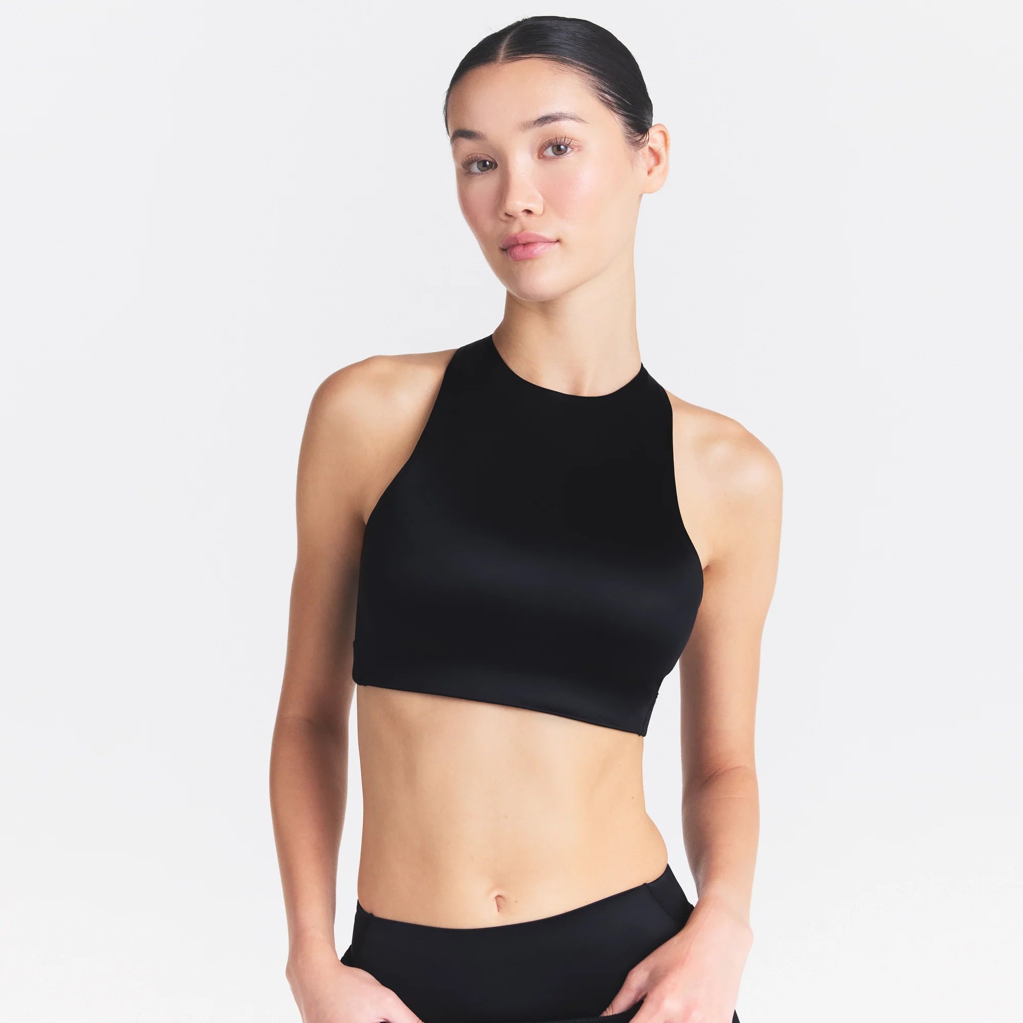 NikeSKIMS SATIN SHINE HIGH NECK BRA | OBSIDIAN