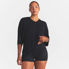 NikeSKIMS STRETCH KNIT OVERSIZED V-NECK TOP | OBSIDIAN