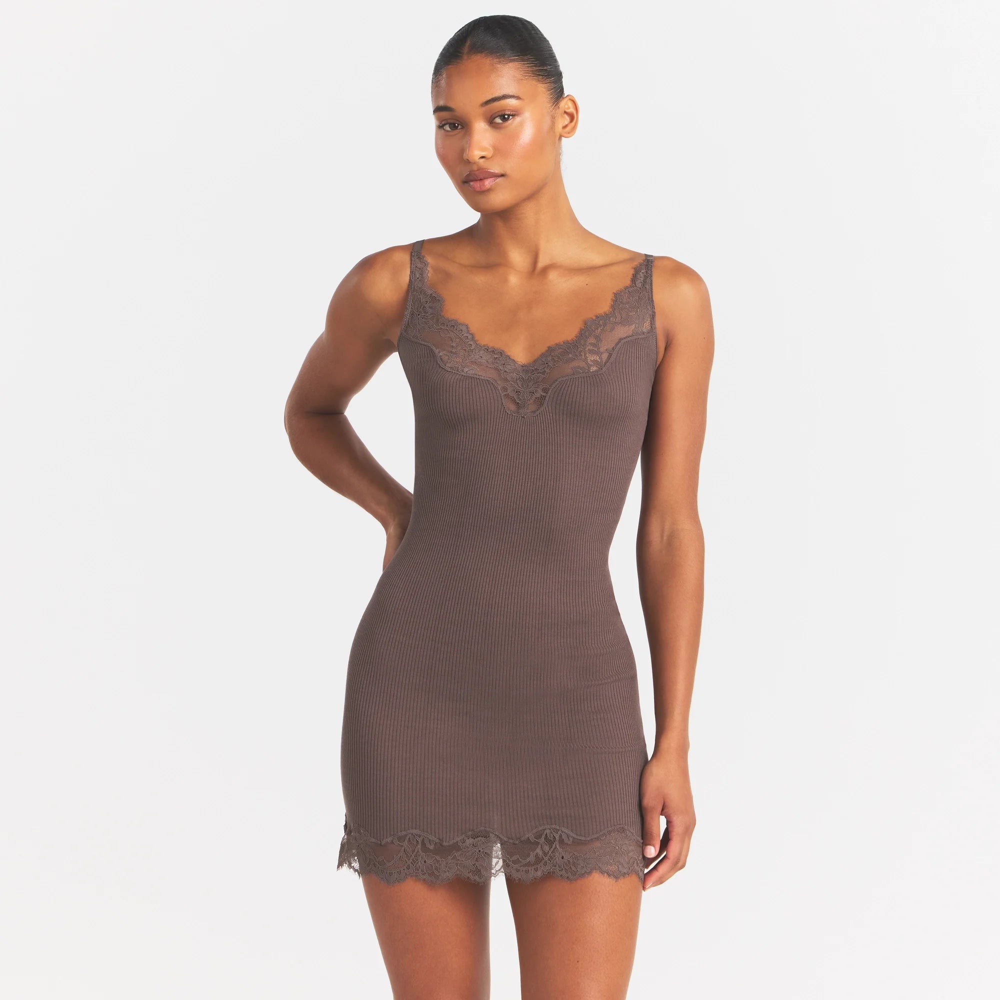 RIB KNIT LACE MINI DRESS | AMETHYST