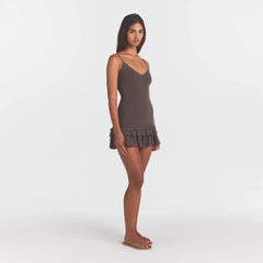 SHEER KNIT RUFFLE DRESS | AMETHYST