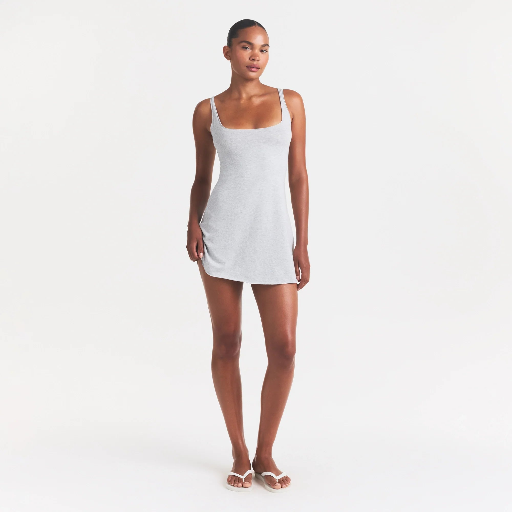 COTTON JERSEY MINI DRESS | LIGHT HEATHER GREY