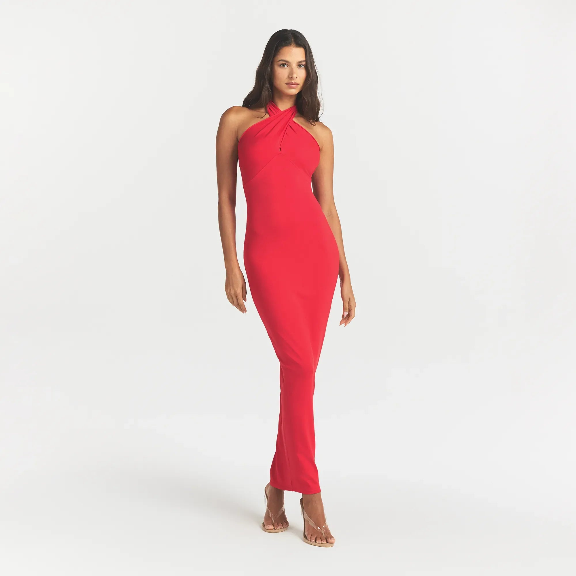 SMOOTH LAYERS CONVERTIBLE LONG DRESS | CARMINE