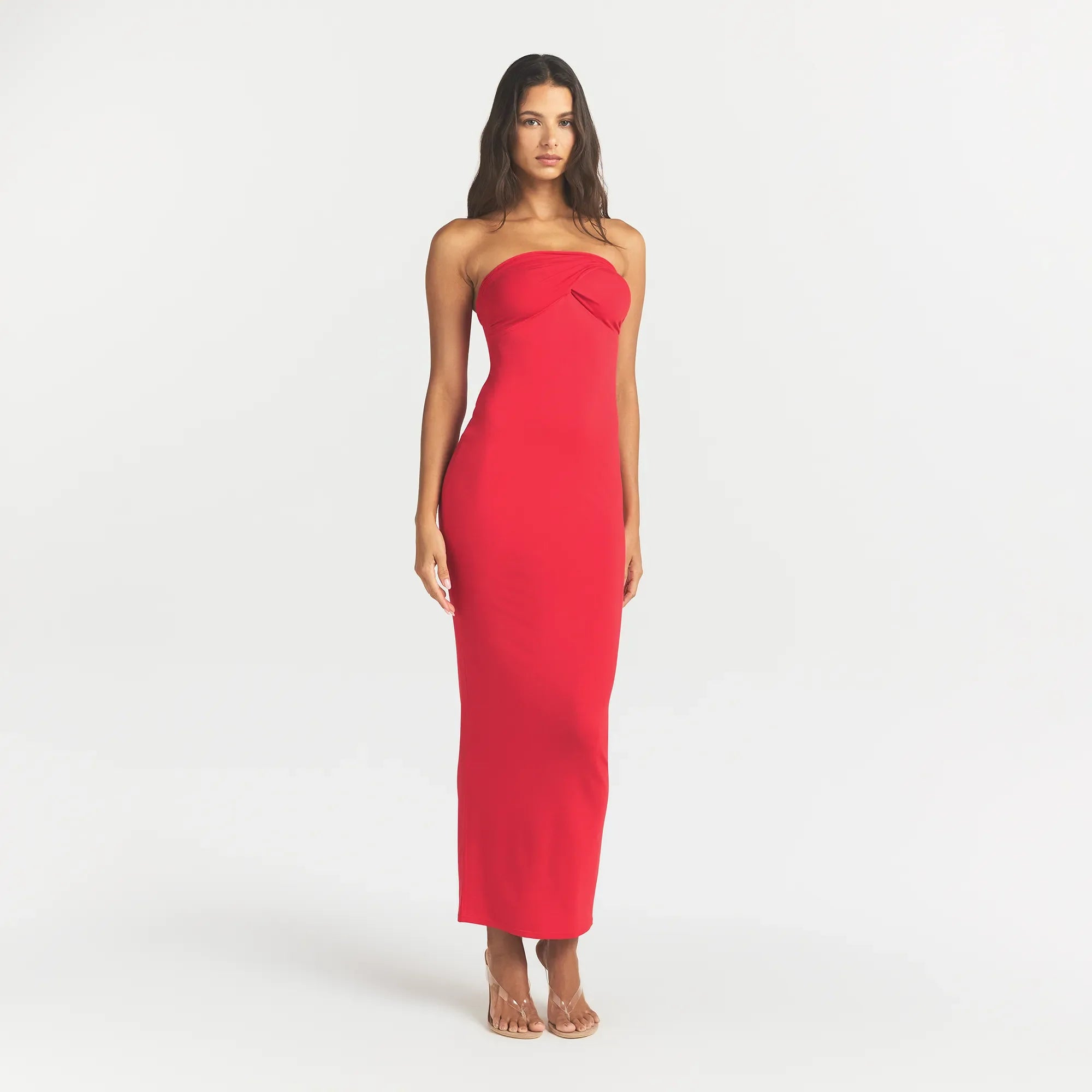 SMOOTH LAYERS CONVERTIBLE LONG DRESS | CARMINE