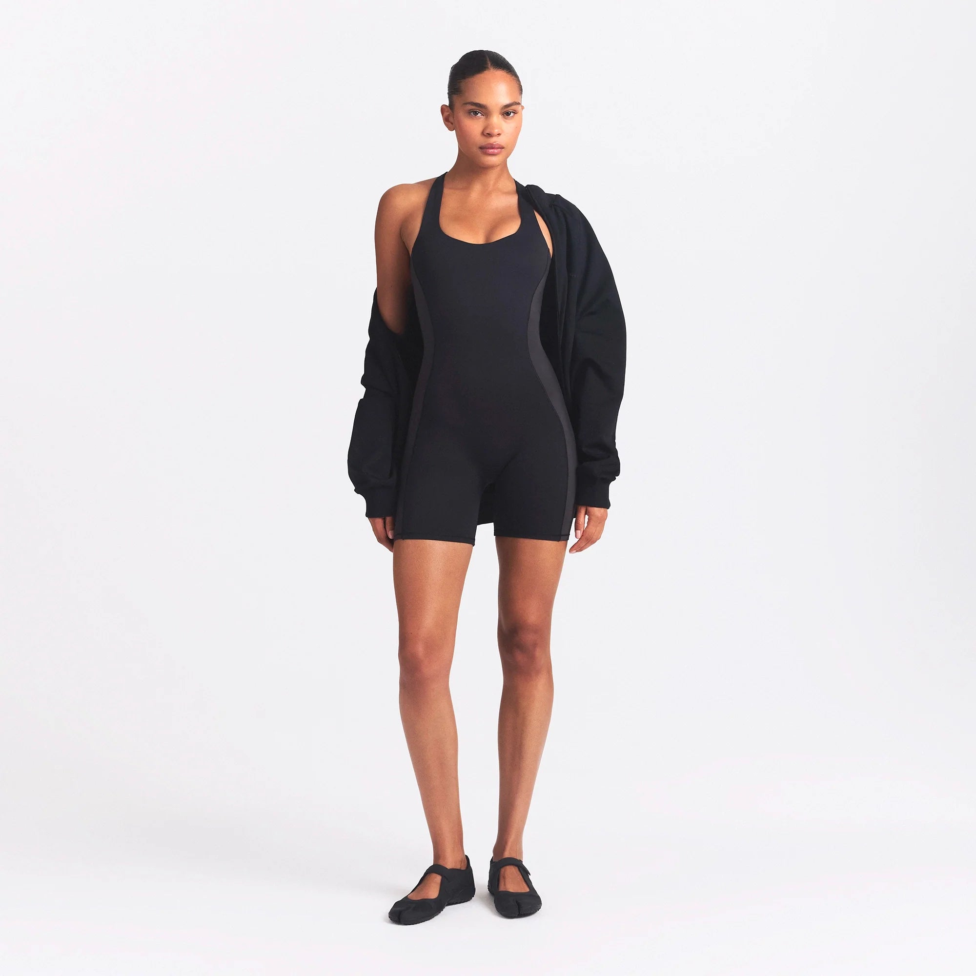 NikeSKIMS MATTE SHINE MIX RACERBACK 5" ONE PIECE | OBSIDIAN AND IGNEOUS