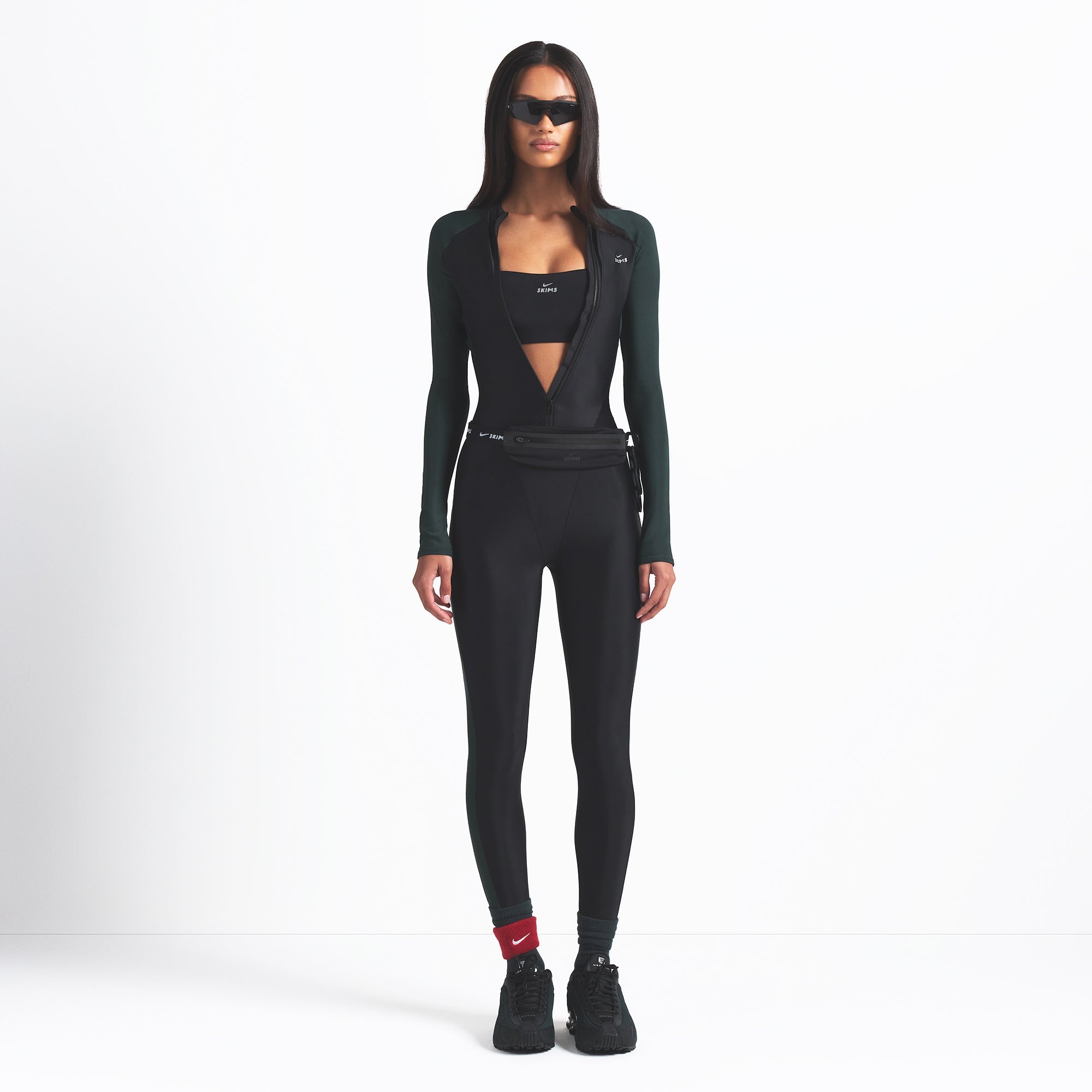 NikeSKIMS SHINE ZIP FRONT LONG ONE PIECE | OBSIDIAN AND DARK TEAL