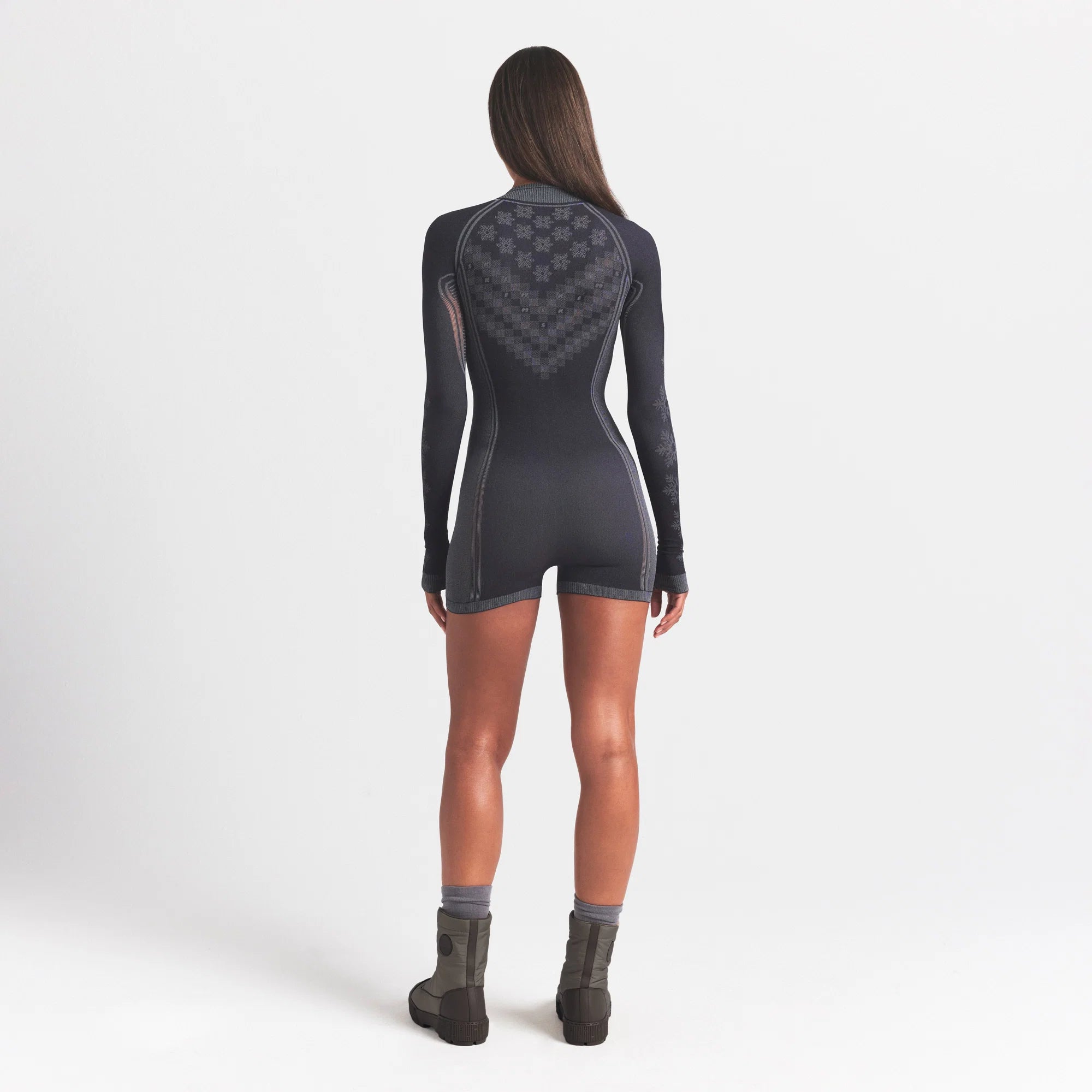 SKIMS FIRST LAYERS HALF ZIP ONESIE | OBSIDIAN WINTER FAIR ISLE