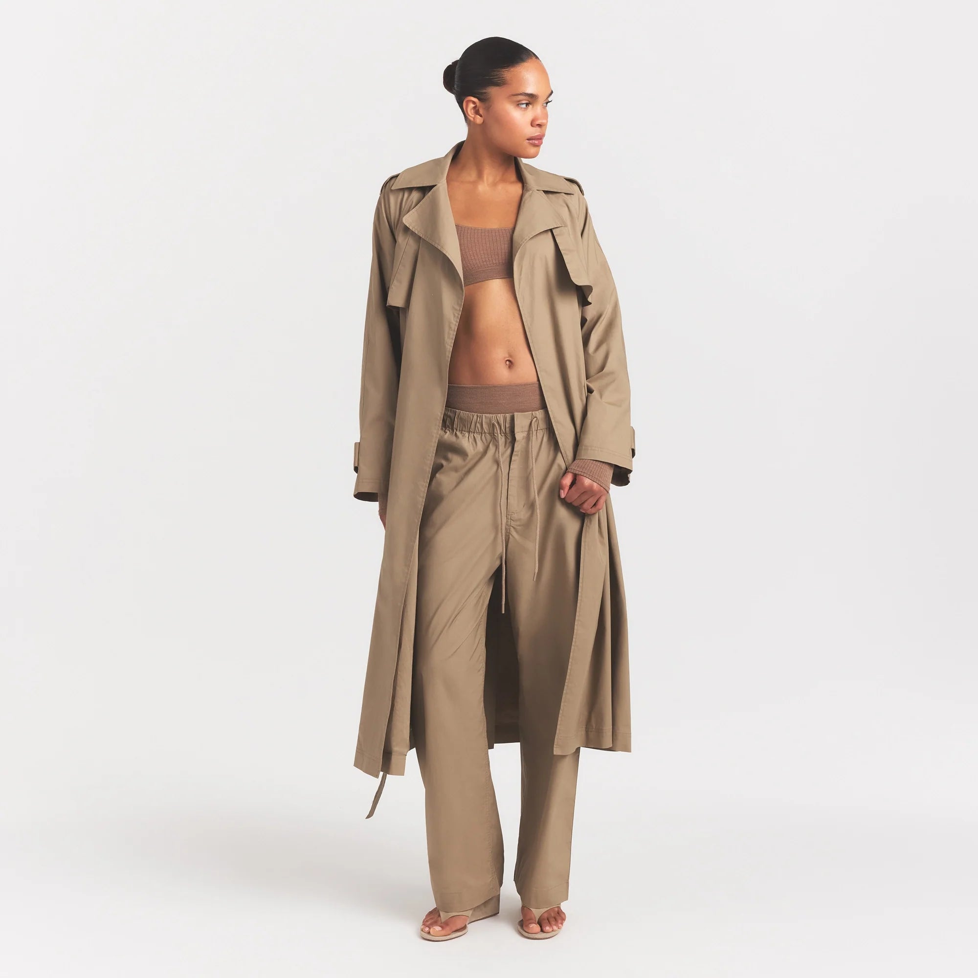 WOVEN COTTON OVERSIZED TRENCH COAT | DESERT
