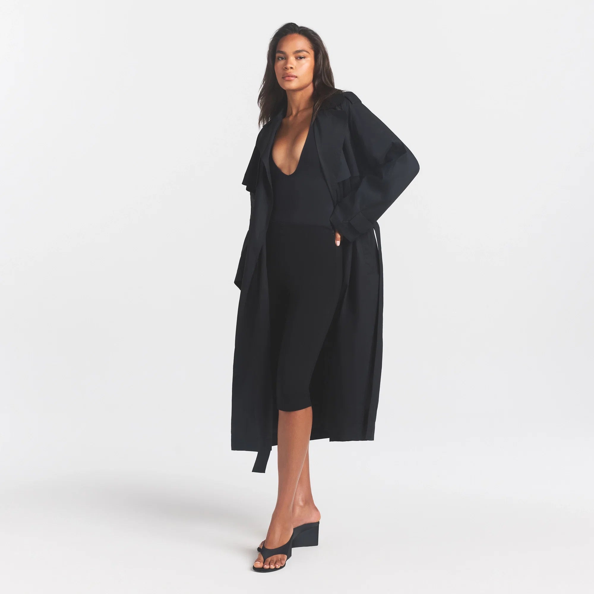 WOVEN COTTON OVERSIZED TRENCH COAT | ONYX