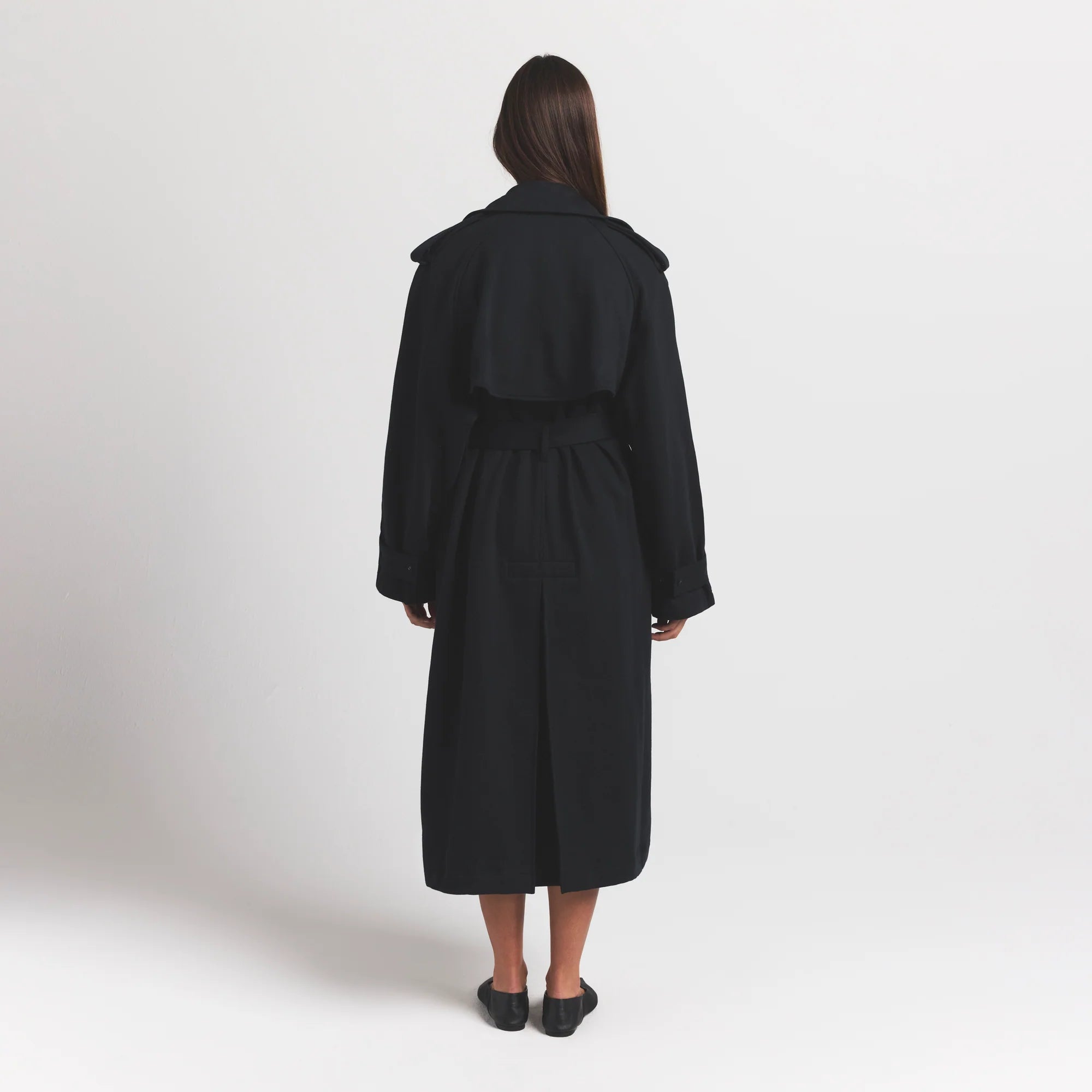 BOYFRIEND FLEECE OVERSIZED TRENCH COAT | ONYX