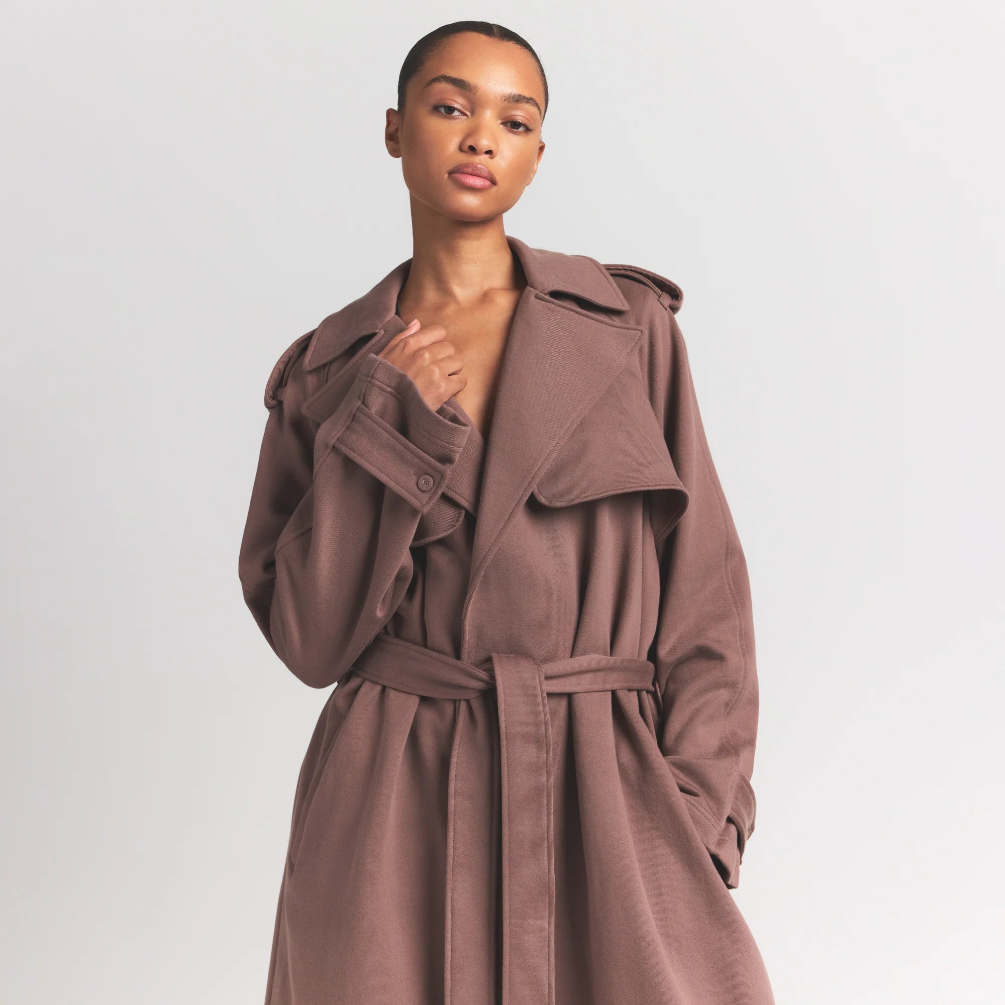 BOYFRIEND FLEECE OVERSIZED TRENCH COAT | UMBER