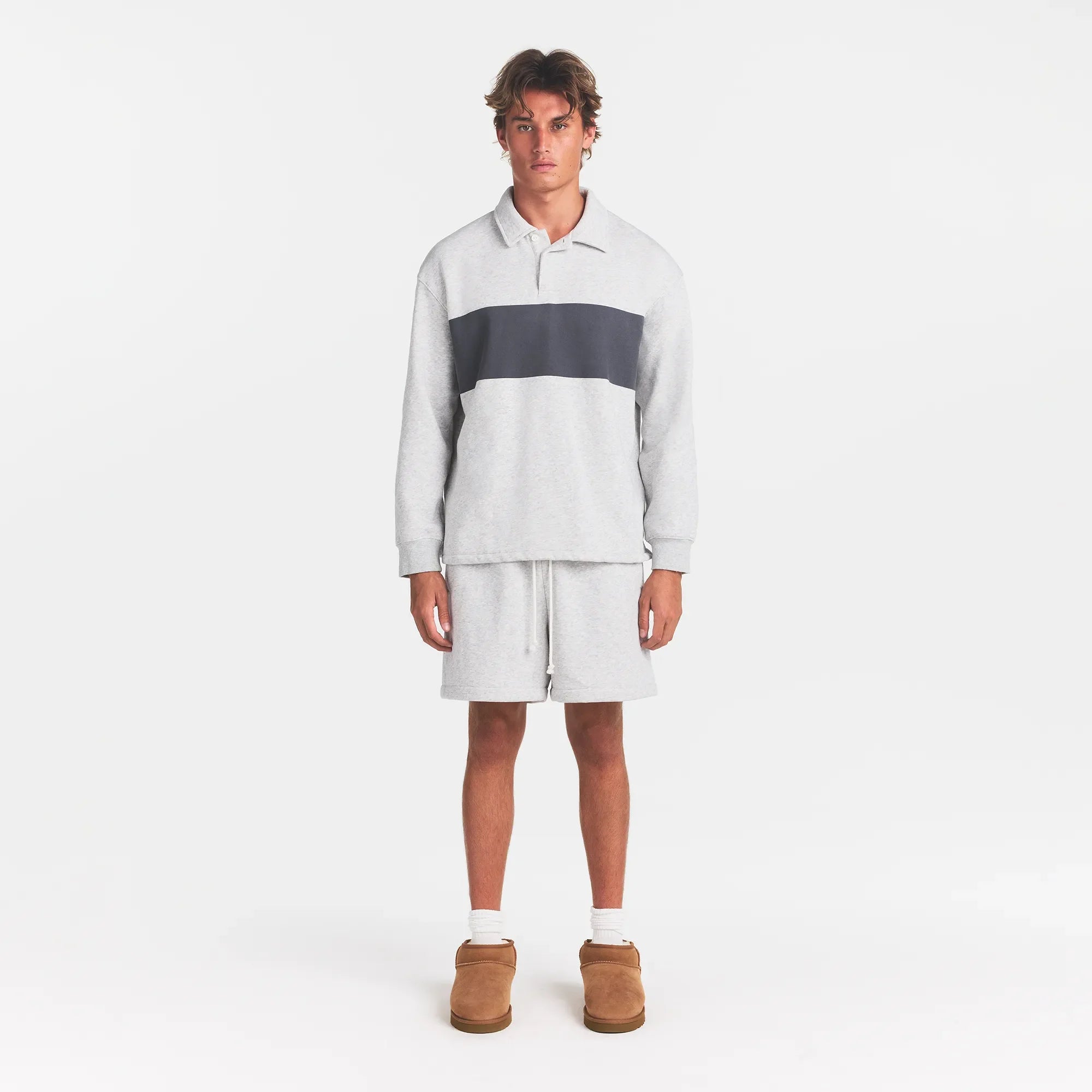 FLEECE LOUNGE MENS RUGBY POLO | LIGHT HEATHER GREY